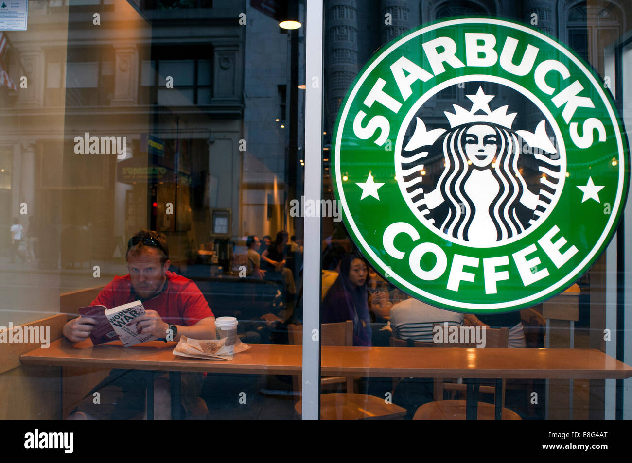 Starbucks Coffee Manhattan New York City USA. On this day last year, I sat down at the Starbucks on 52nd street and 8th avenue a Stock Photo