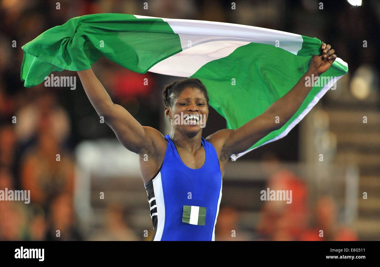 Aminat Adeniyi (NGR) celebrates winning her gold medal match. Wrestling