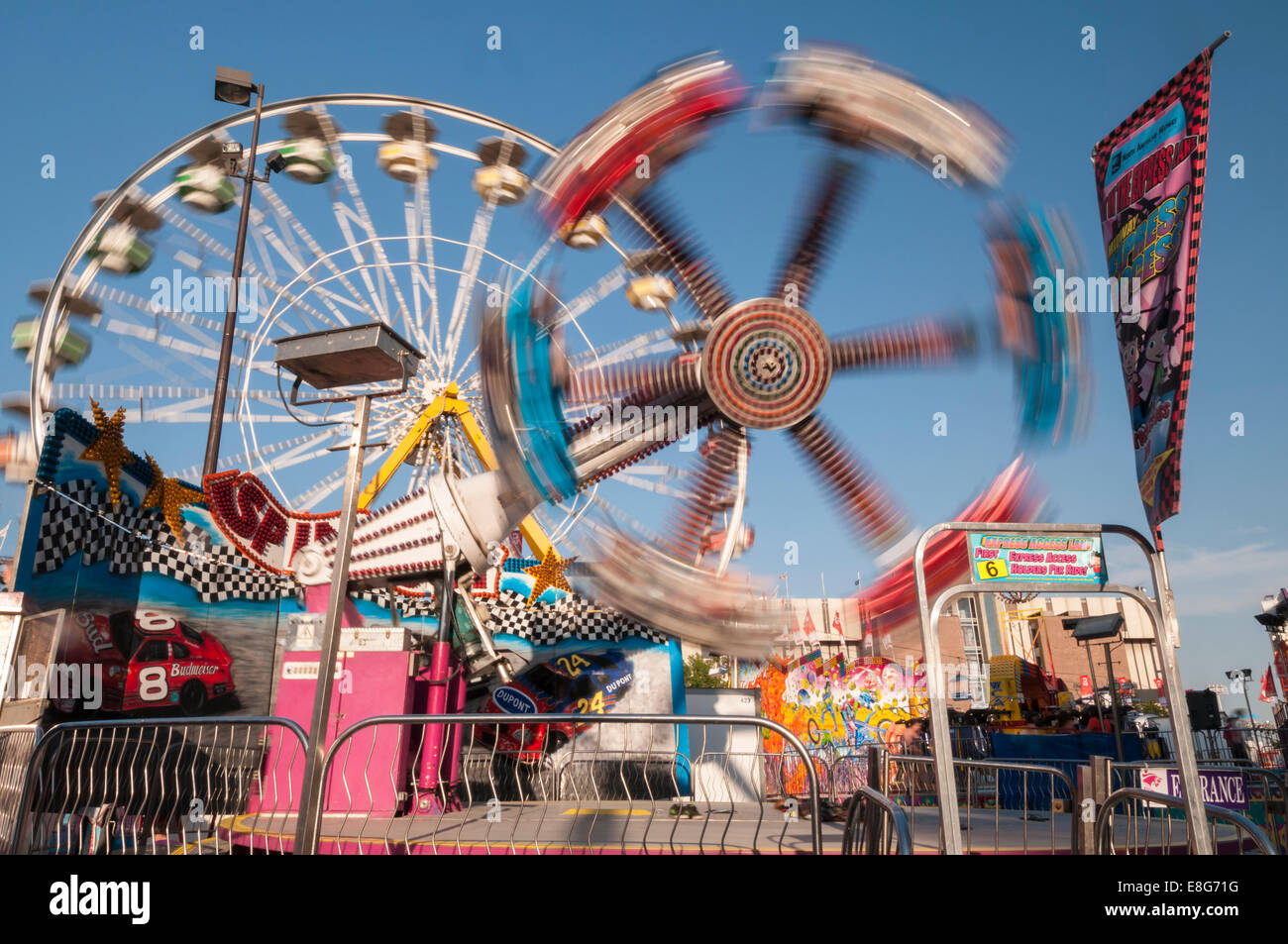 Spin ride and ferris wheel, Midway, Calgary Stampede, Calgary, Alberta