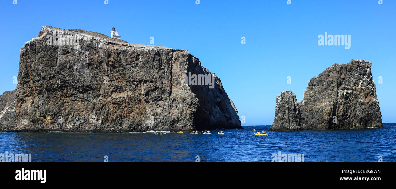 Kayaks off Anacapa Island in Channel Islands National Park Stock Photo