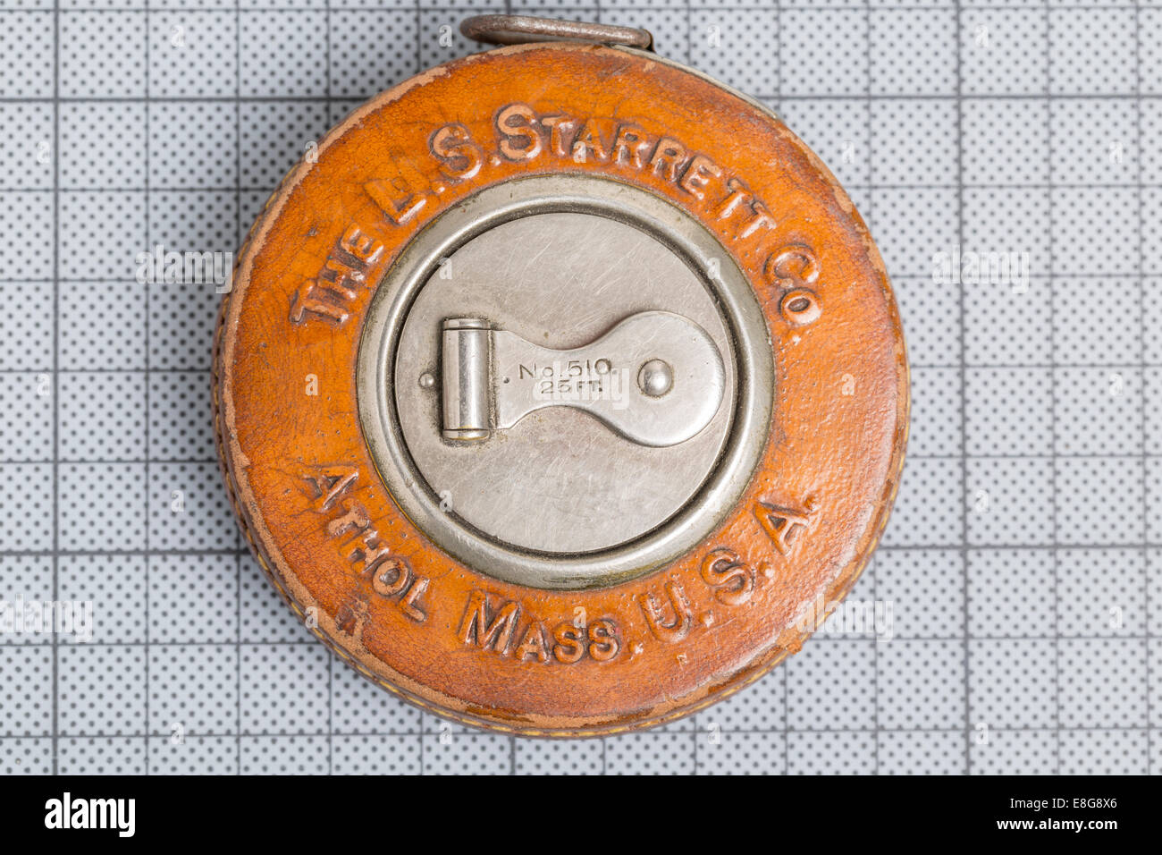 Surveyor's tape measure or rule made by L. S. Starrett, Athol, Massachusetts, U.S.A. Stock Photo