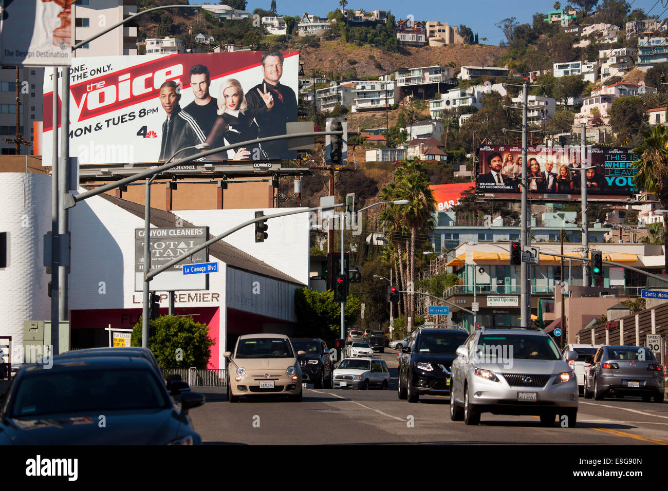 Billboards and traffic, La Cienega Blvd., Los Angeles, California