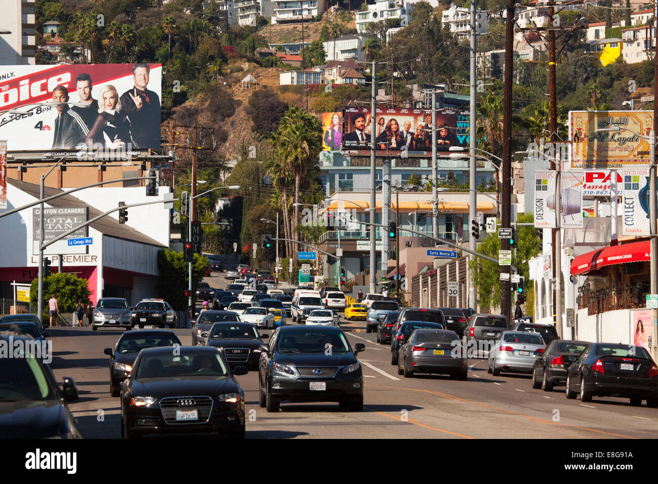 Billboards and traffic, La Cienega Blvd., Los Angeles, California