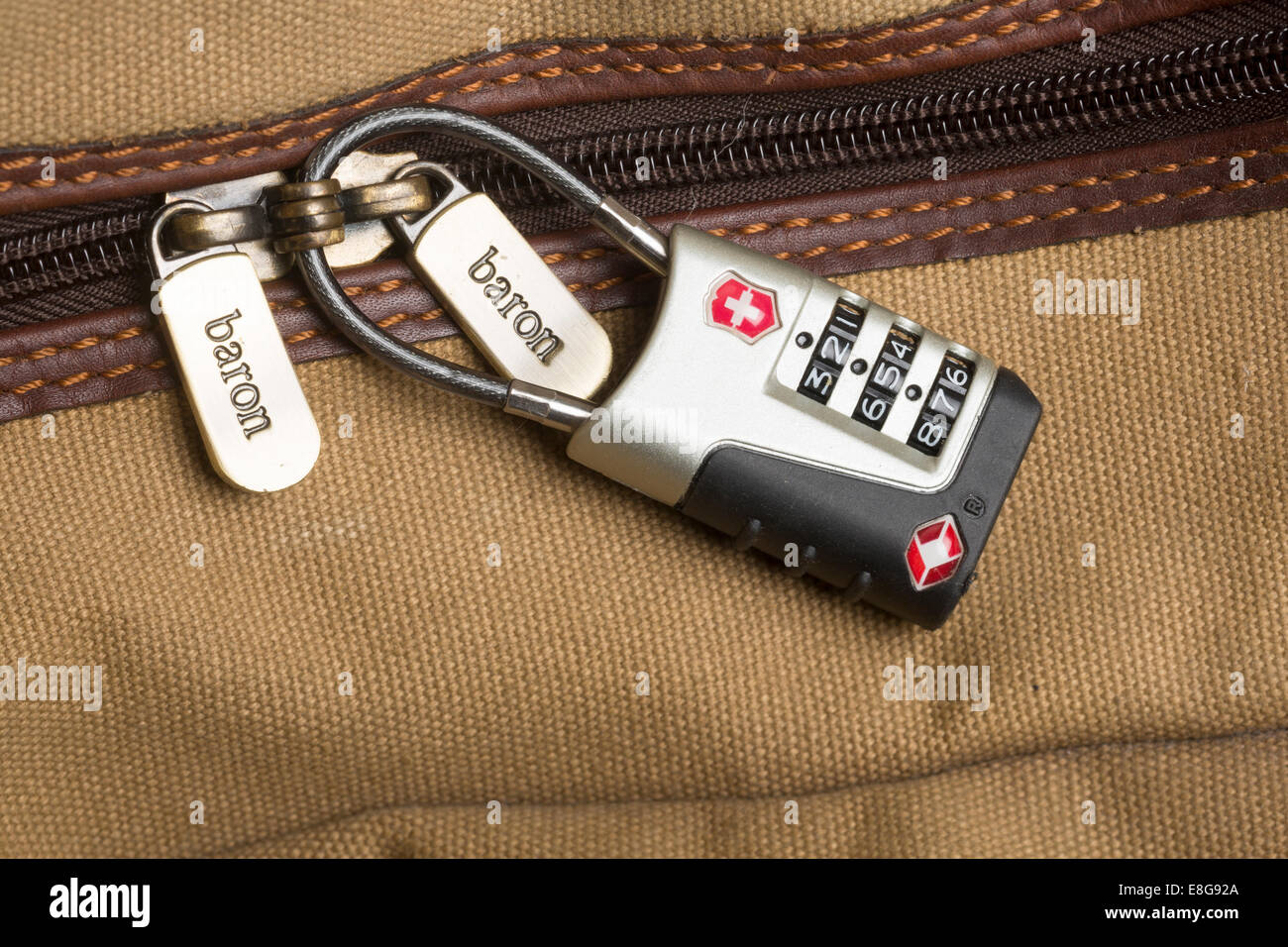 TSA-approved luggage combination lock. Stock Photo