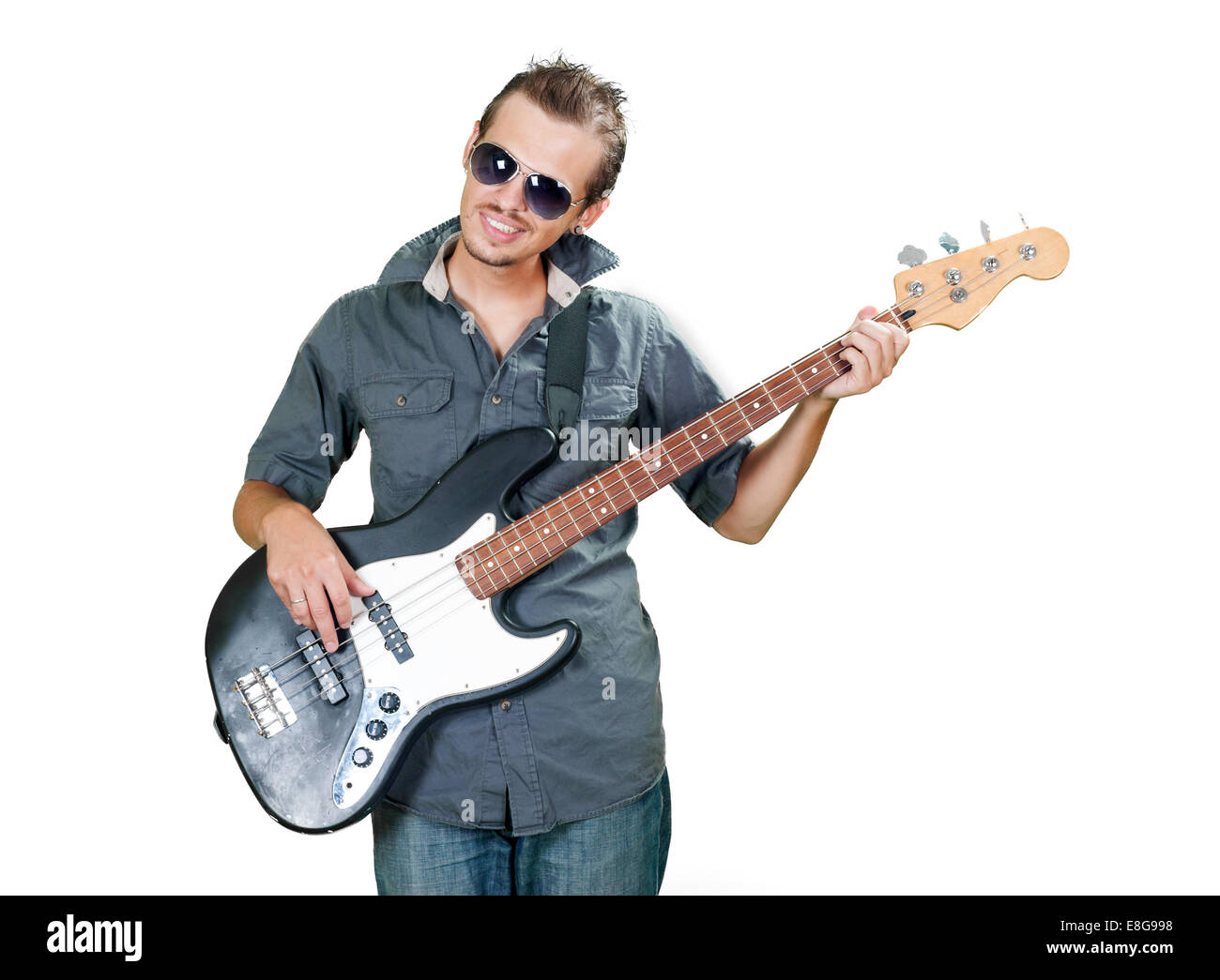 Cool caucasian bass guitar player wearing sun glasses Stock Photo Alamy