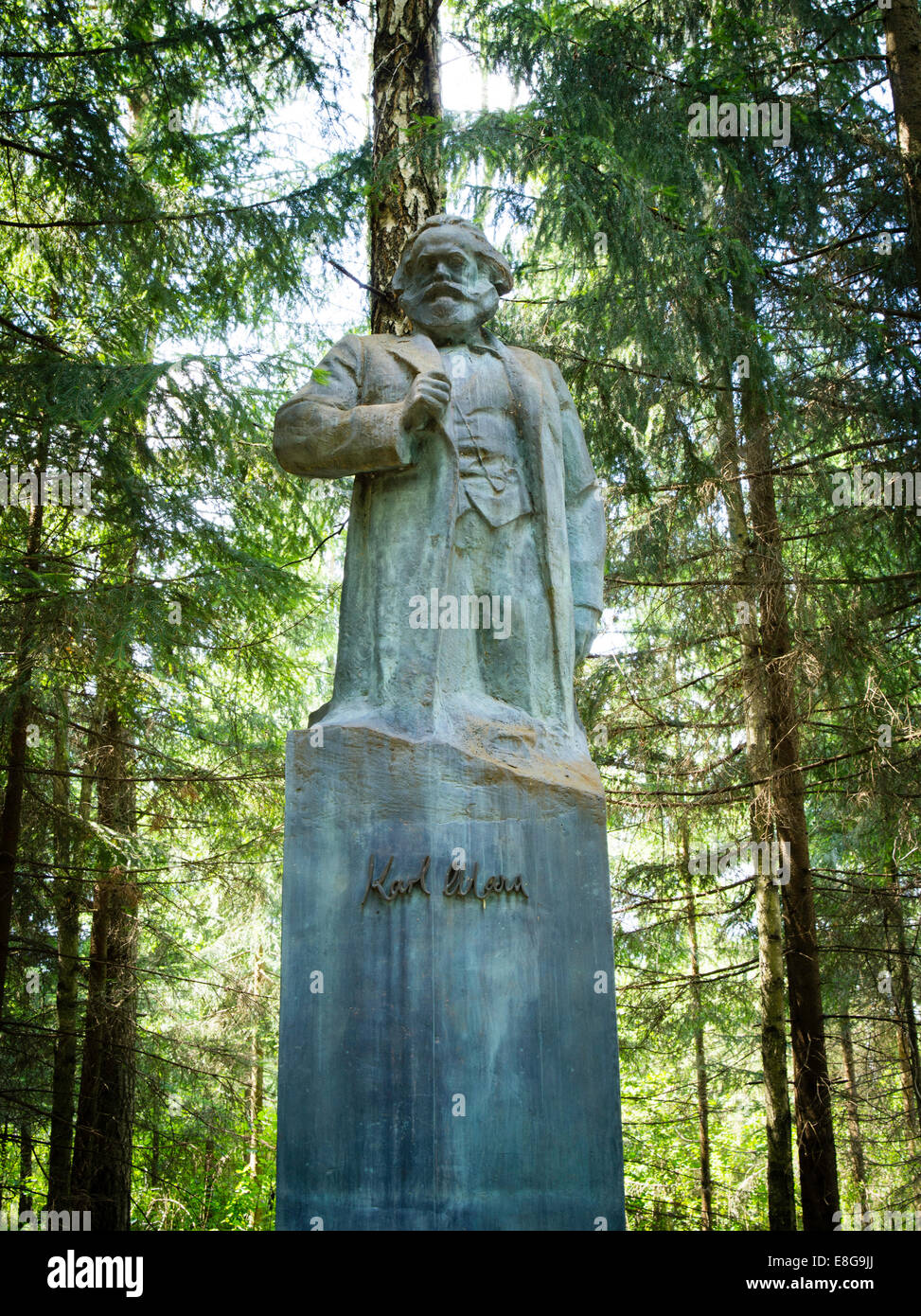 A statue of Karl Marx stands in Grutas Park, near Alytus, Lithuania Stock Photo