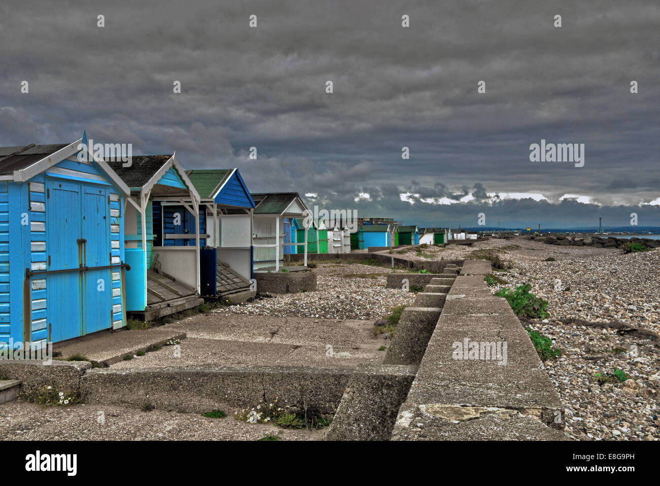 Beach Huts along Shoreham By Sea. West Sussex, England. Uk Stock Photo