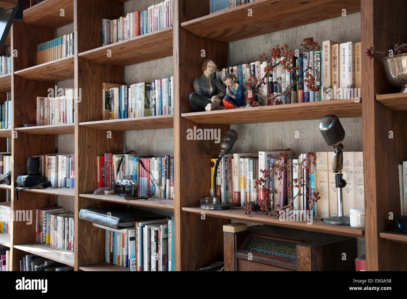 Wooden book shelves in a japanese house Stock Photo Alamy
