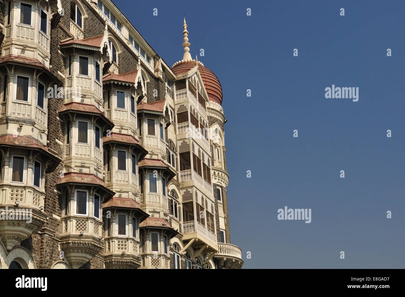 Looking up at the corner of the Taj Mahal Palace Hotel in Mumbai, India Stock Photo