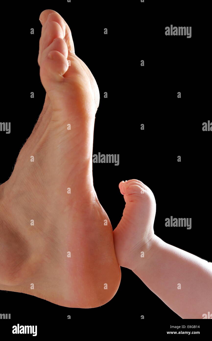 Foot, baby, daddy, feet, child, child's foot, Stock Photo