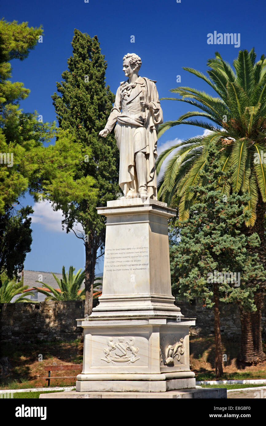 Statue of Lord Byron in the 'Garden of the Heroes, Messolonghi town, Aitoloakarnania, Greece. Stock Photo