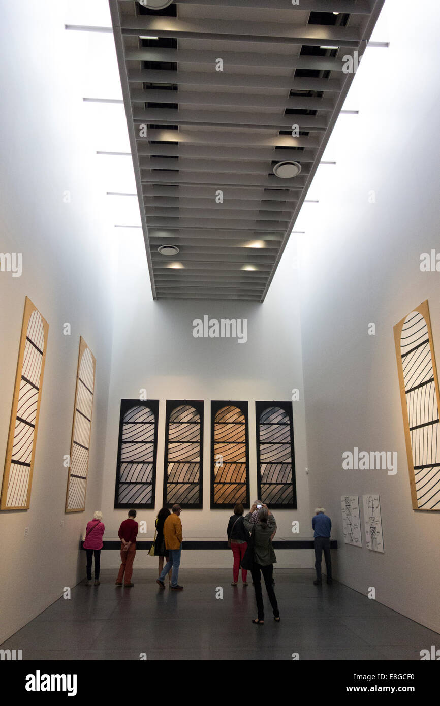 Gallery of the Soulages Museum showing art works exhibition by local French artist Pierre Soulages in Rodez Aveyron France Stock Photo