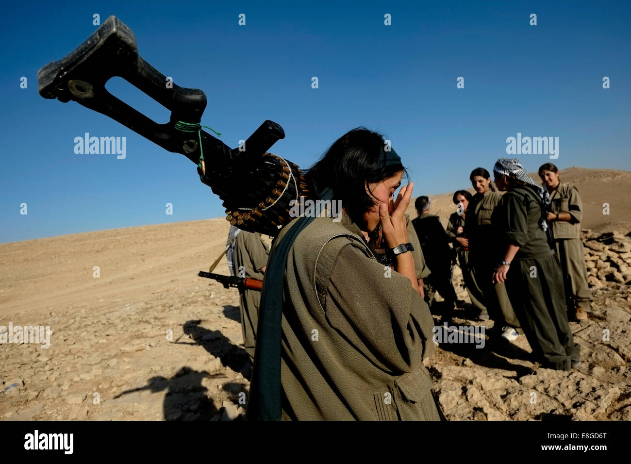 Female Kurdish fighters of the Free Women's Units shortened as YJA STAR the women's military wing of the Kurdistan Workers' Party PKK in the countryside of Makhmur near Mosul Northern Iraq Stock Photo