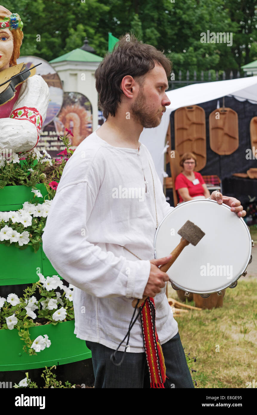 The Belarus folklore groups dance and sings on streets in Vitebsk.The ...