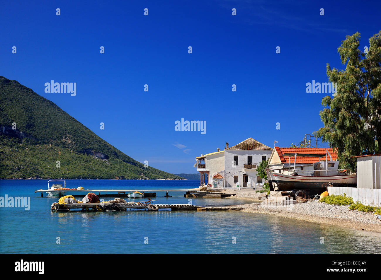 Mytikas (or 'Mitikas') village and the beauty of the Ionian sea, Aitoloakarnania, Greece. To the left you can see Kalamos island Stock Photo