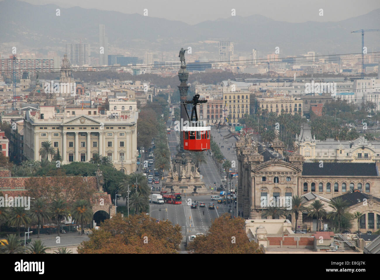 Spain, Catalonia, Barcelona, Overhead cable car Stock Photo