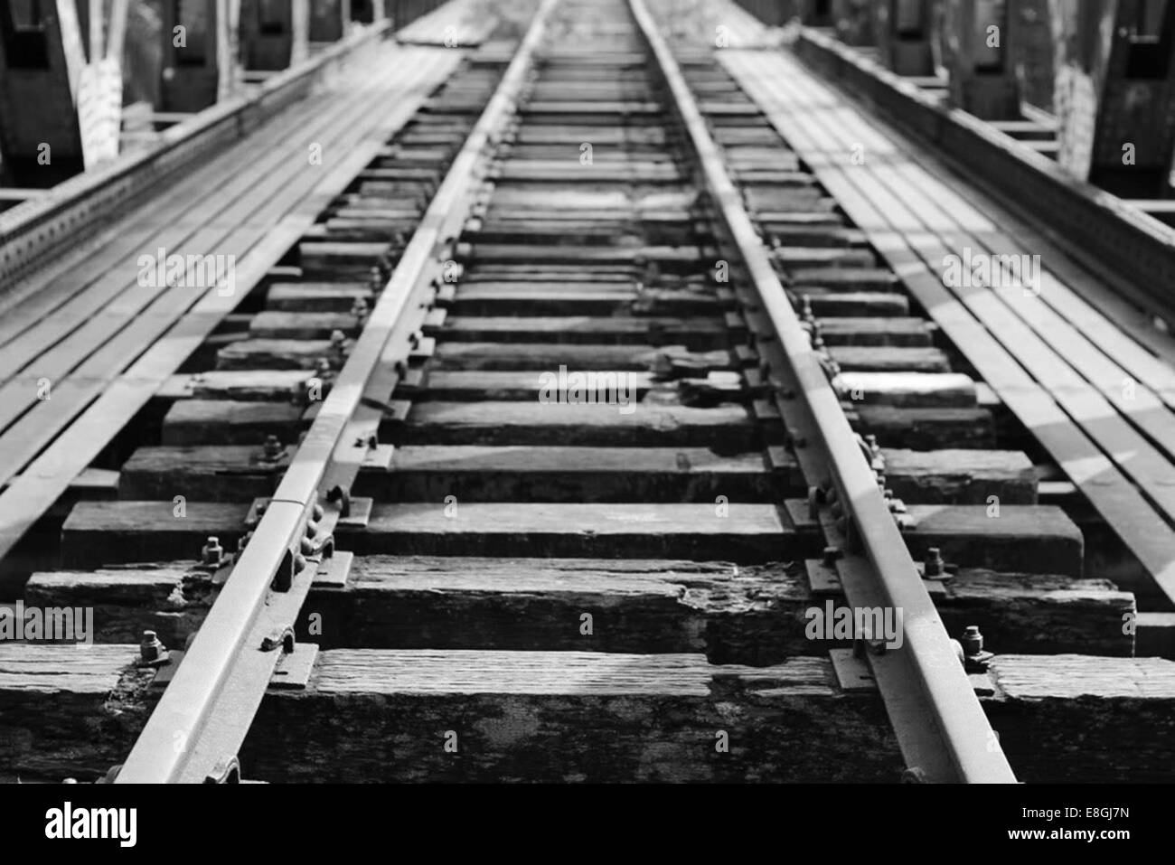 Close-up of Abandoned railroad track Stock Photo