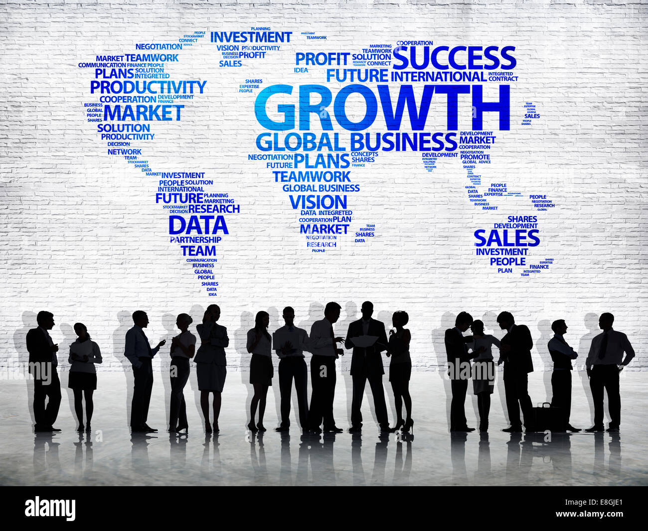 Group of business people standing in front of a cartography of the ...
