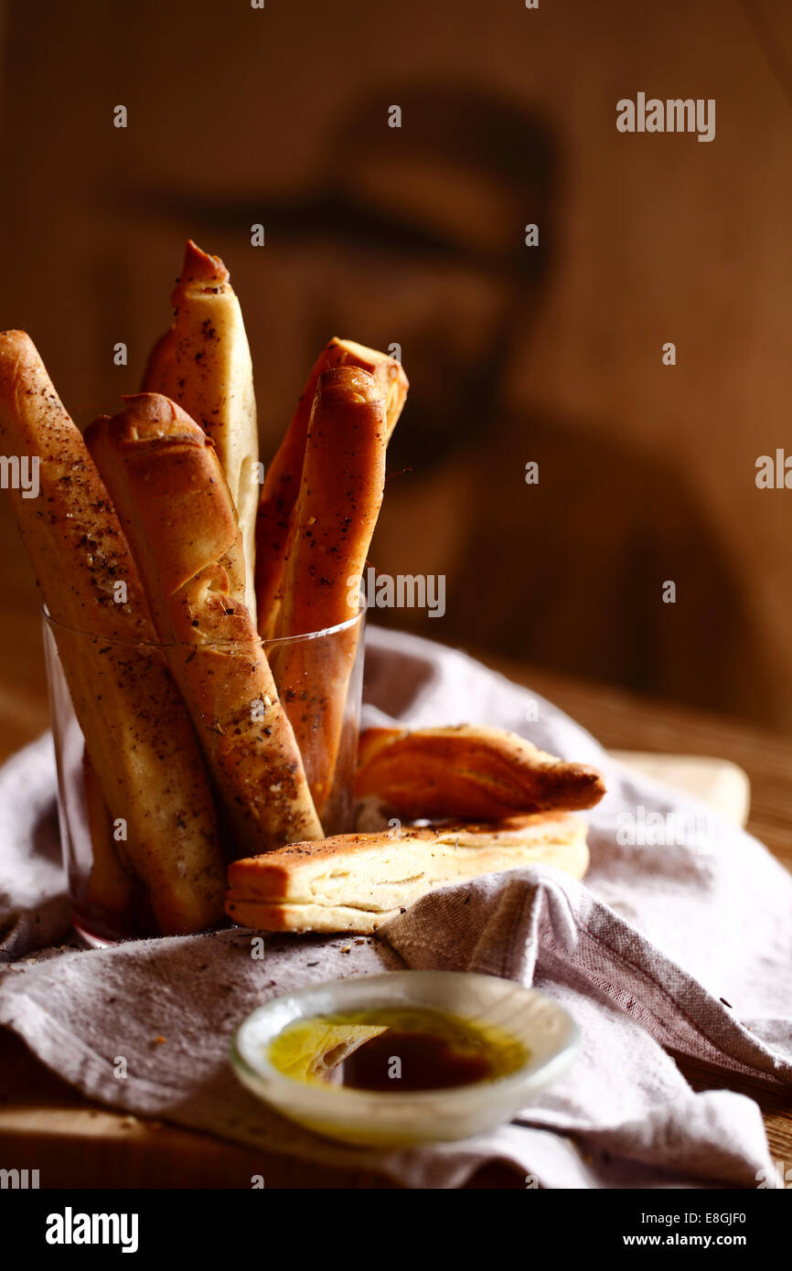 Breadsticks with olive oil and balsamic vinegar Stock Photo Alamy