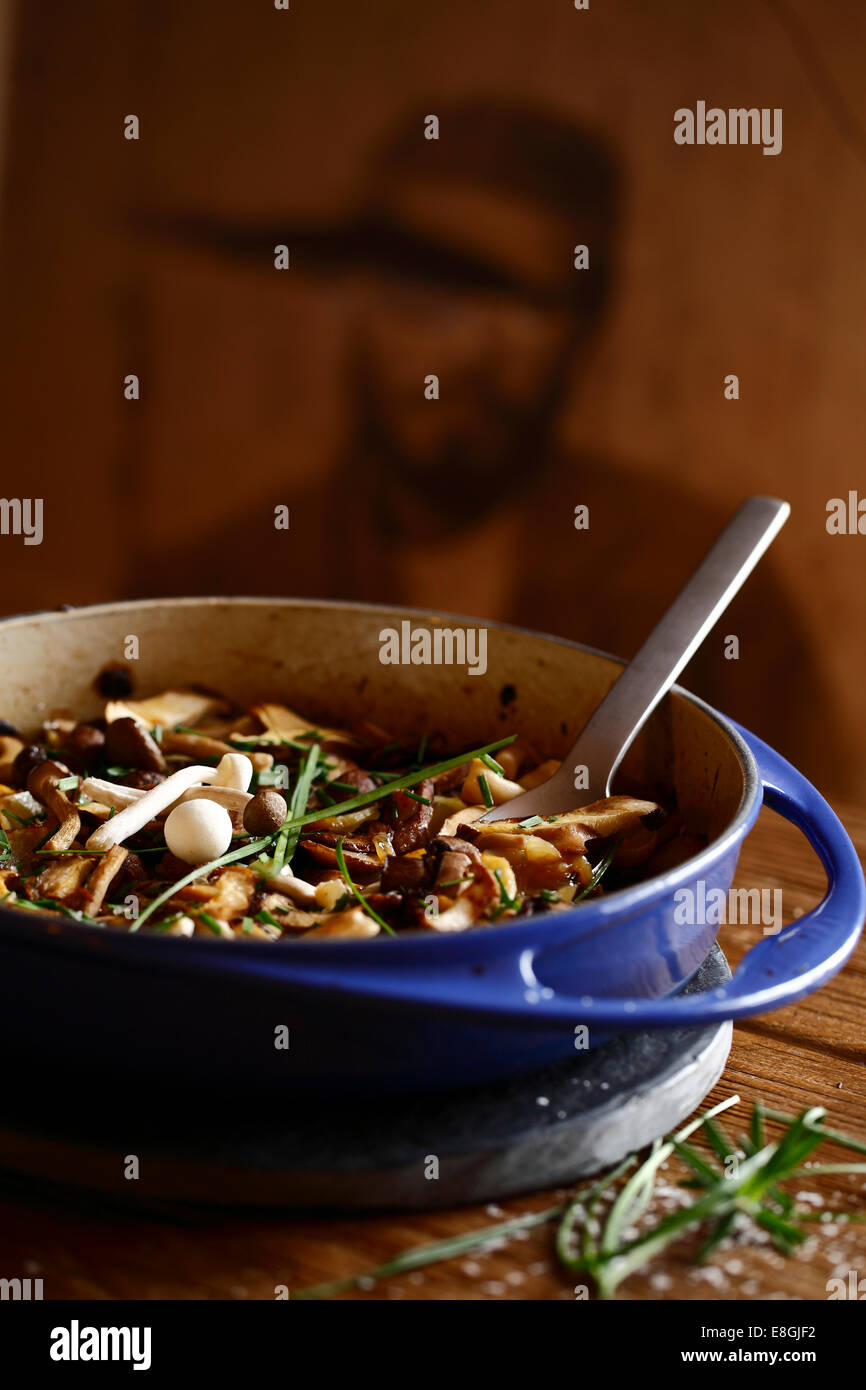 Mushroom Stew casserole on a table Stock Photo