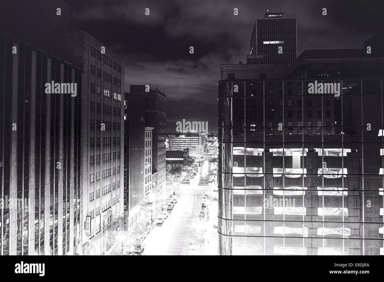 Cityscape at night, Indianapolis, Indiana, United States Stock Photo