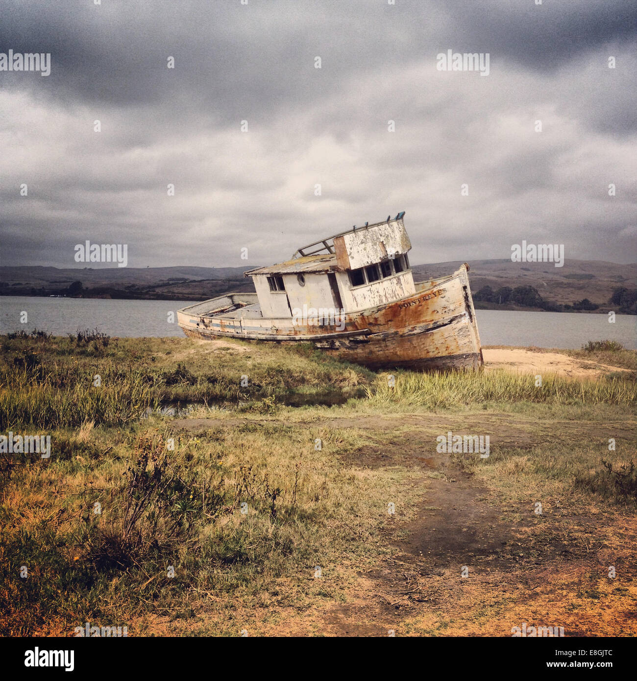 Shipwrecked boat, Marin County,  California, United States Stock Photo