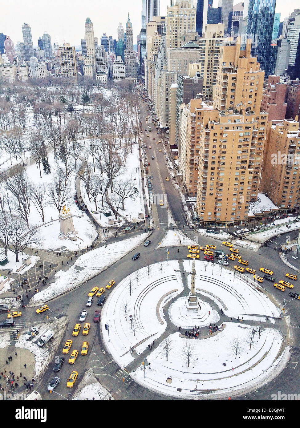Overhead view of Columbus Circle, Manhattan, New York, United States Stock Photo