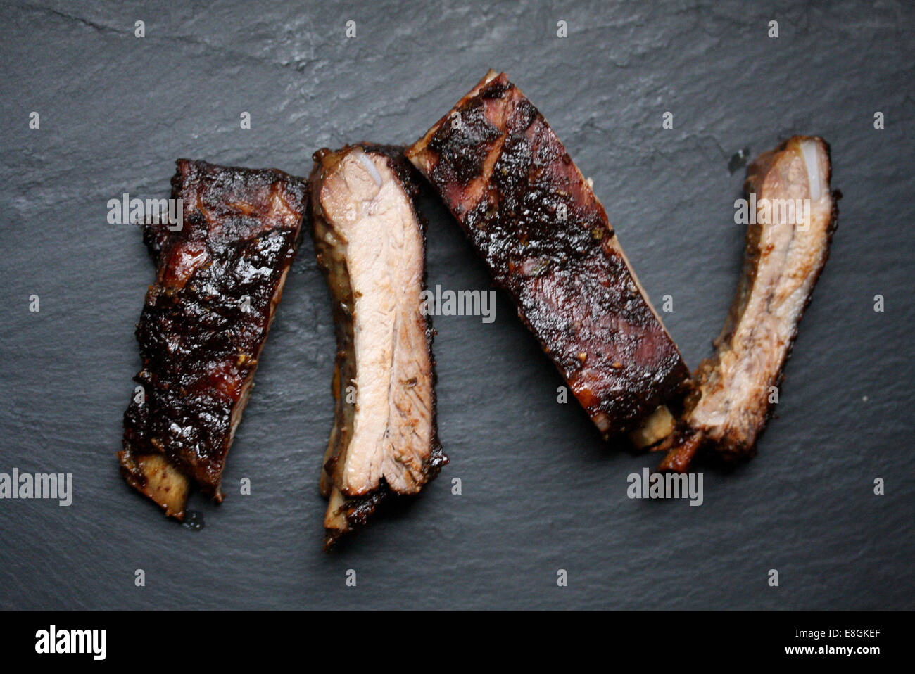 Oven baked pork ribs with tex-mex bbq sauce Stock Photo