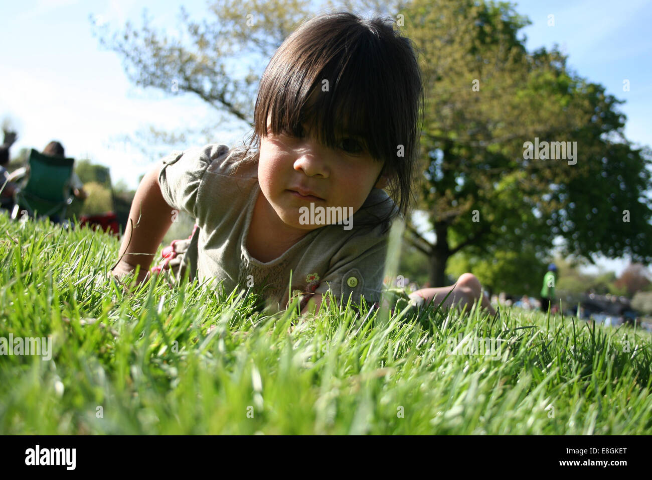 Girl lying on grass in park Stock Photo - Alamy