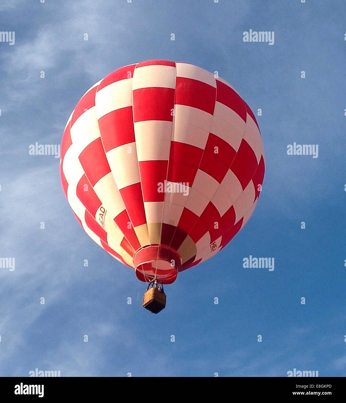 Hot air balloon flying mid air, Texas, USA Stock Photo