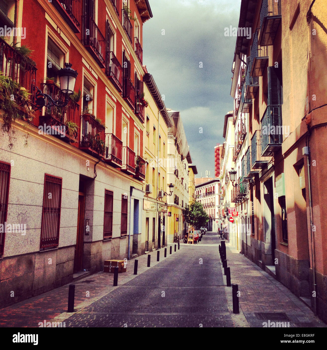 Spain, Madrid, Barrio de las Letras, Little street Stock Photo