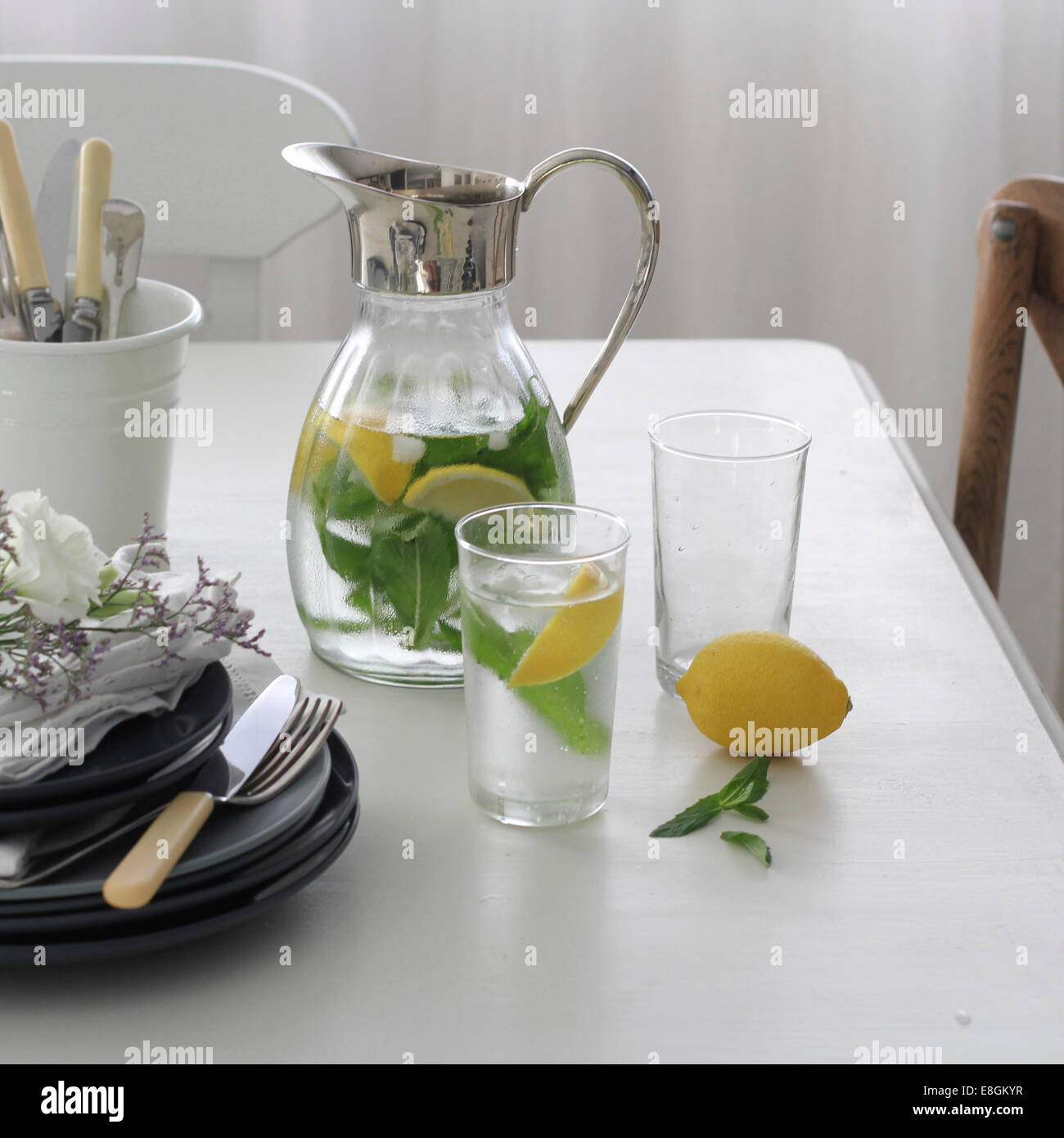 https://c8.alamy.com/comp/E8GKYR/jug-and-glass-of-water-infused-with-fresh-lemon-and-mint-E8GKYR.jpg