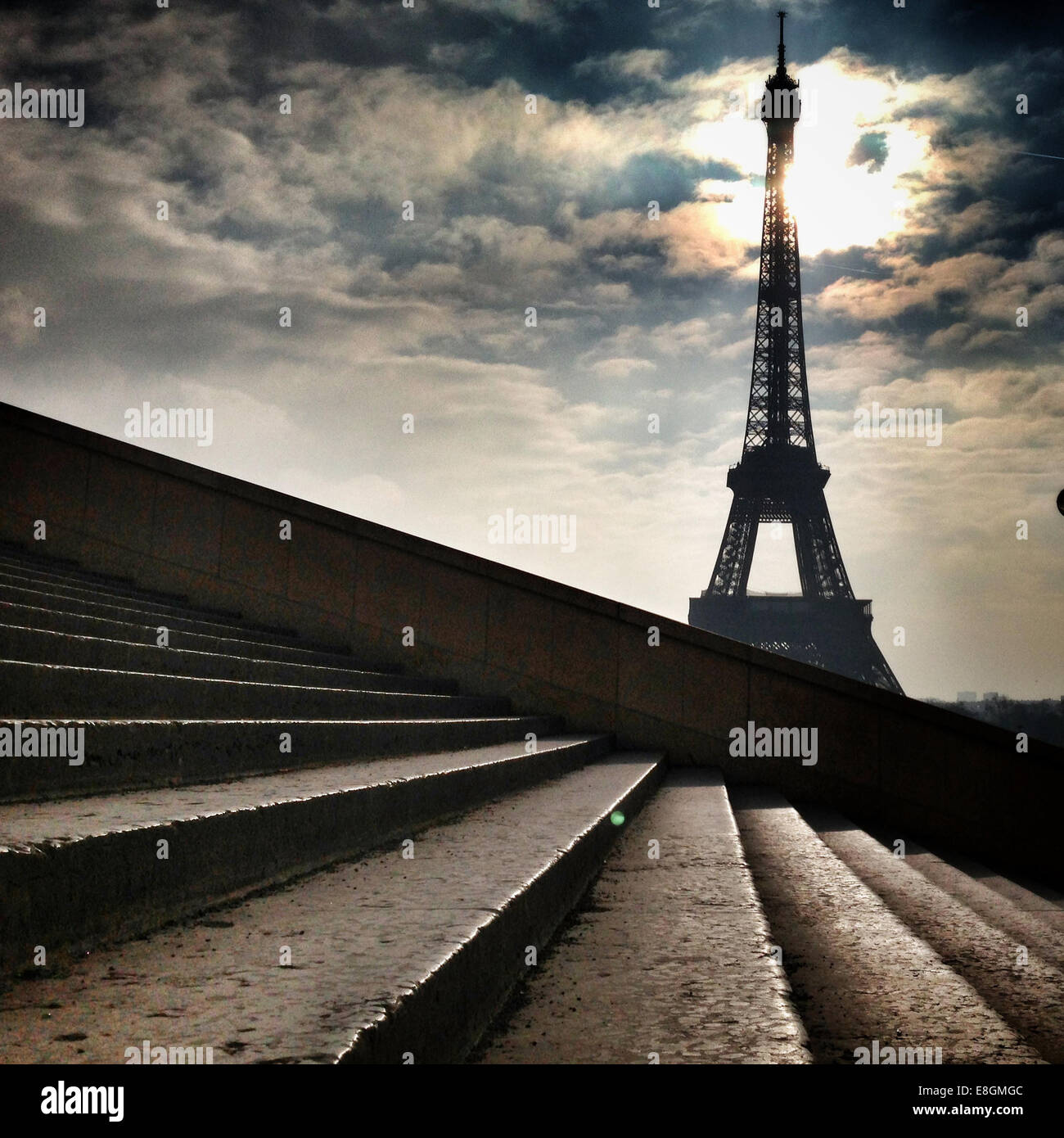 France, Paris, Eiffel Tower seen from steps Stock Photo