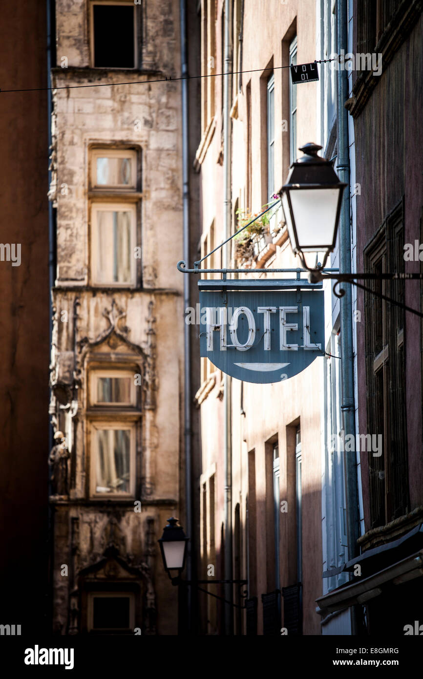 Hotel sign, Vieux Lyon, Lyon, Rhône-Alpes, France Stock Photo