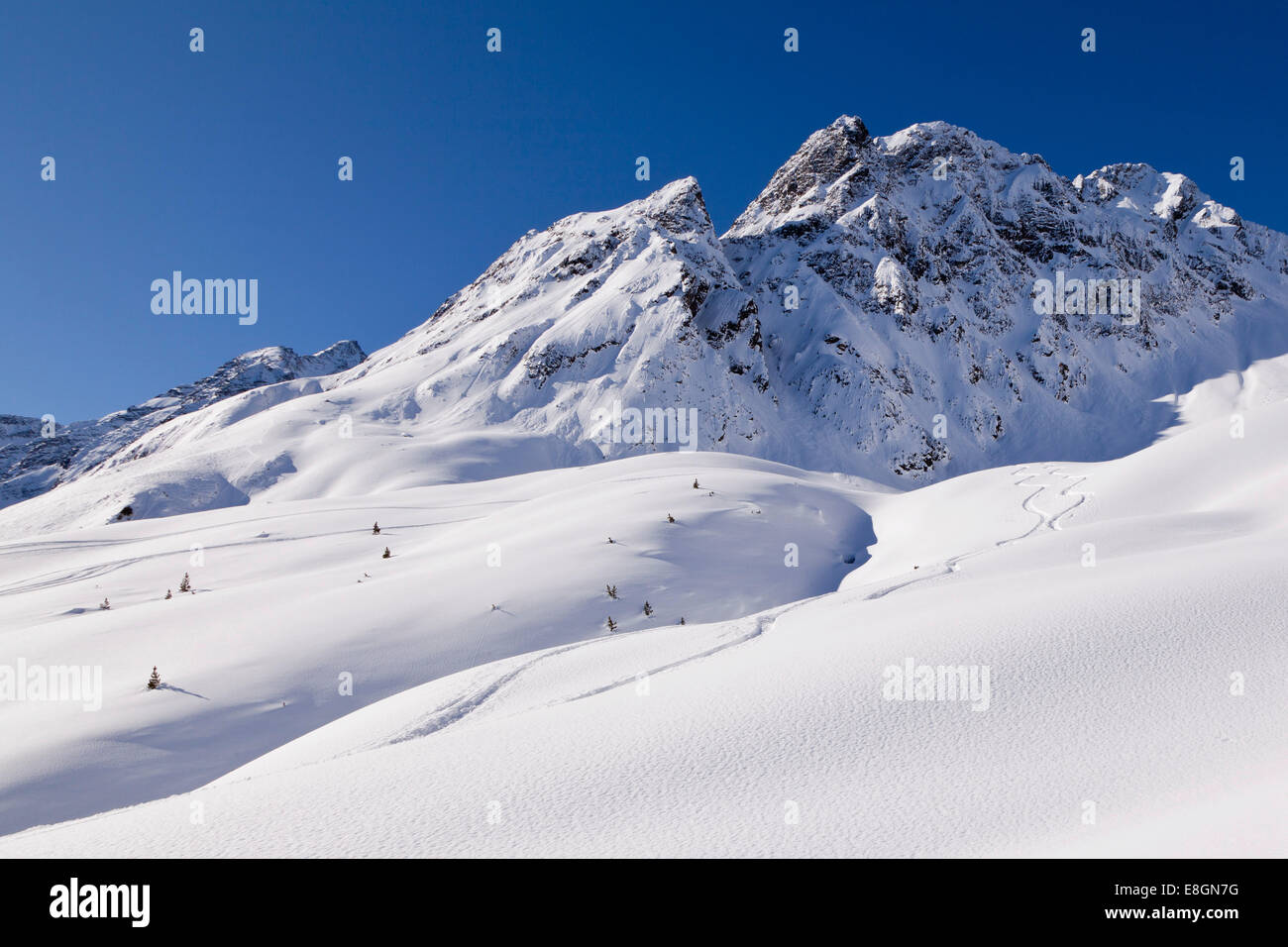 Trails in a winter landscape, Sellrain, Tyrol, Austria Stock Photo