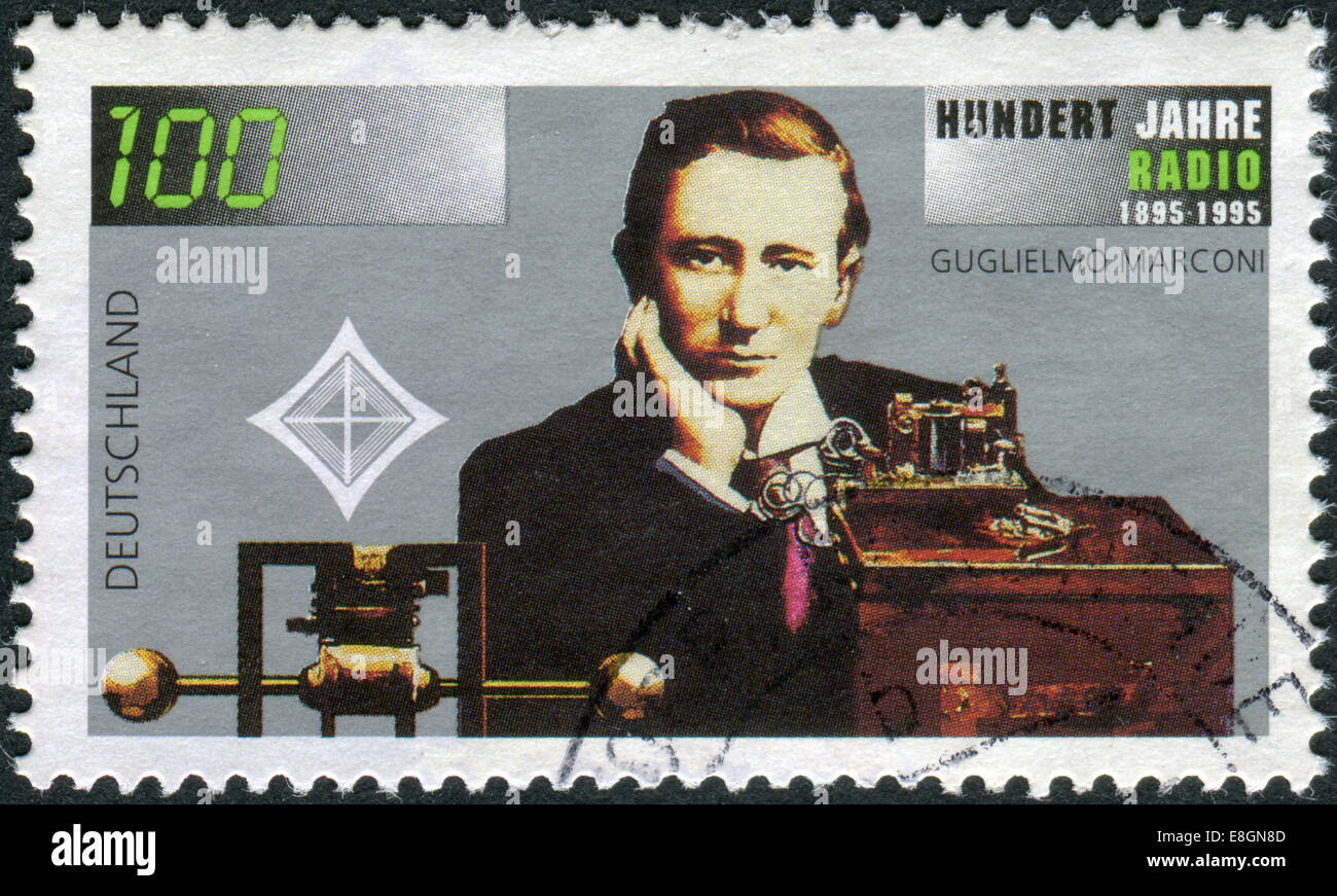 Stamp printed in Germany, 100th anniversary of the invention of radio