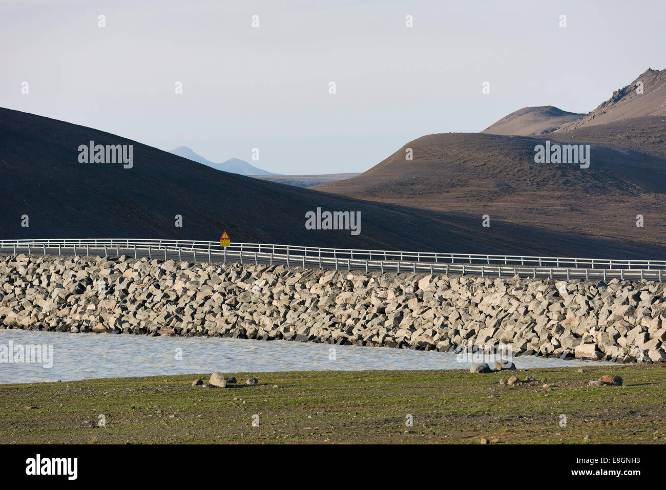 One of the dams of the Kárahnjúkar hydroelectric power plant project, Eastern Highlands, Iceland Stock Photo