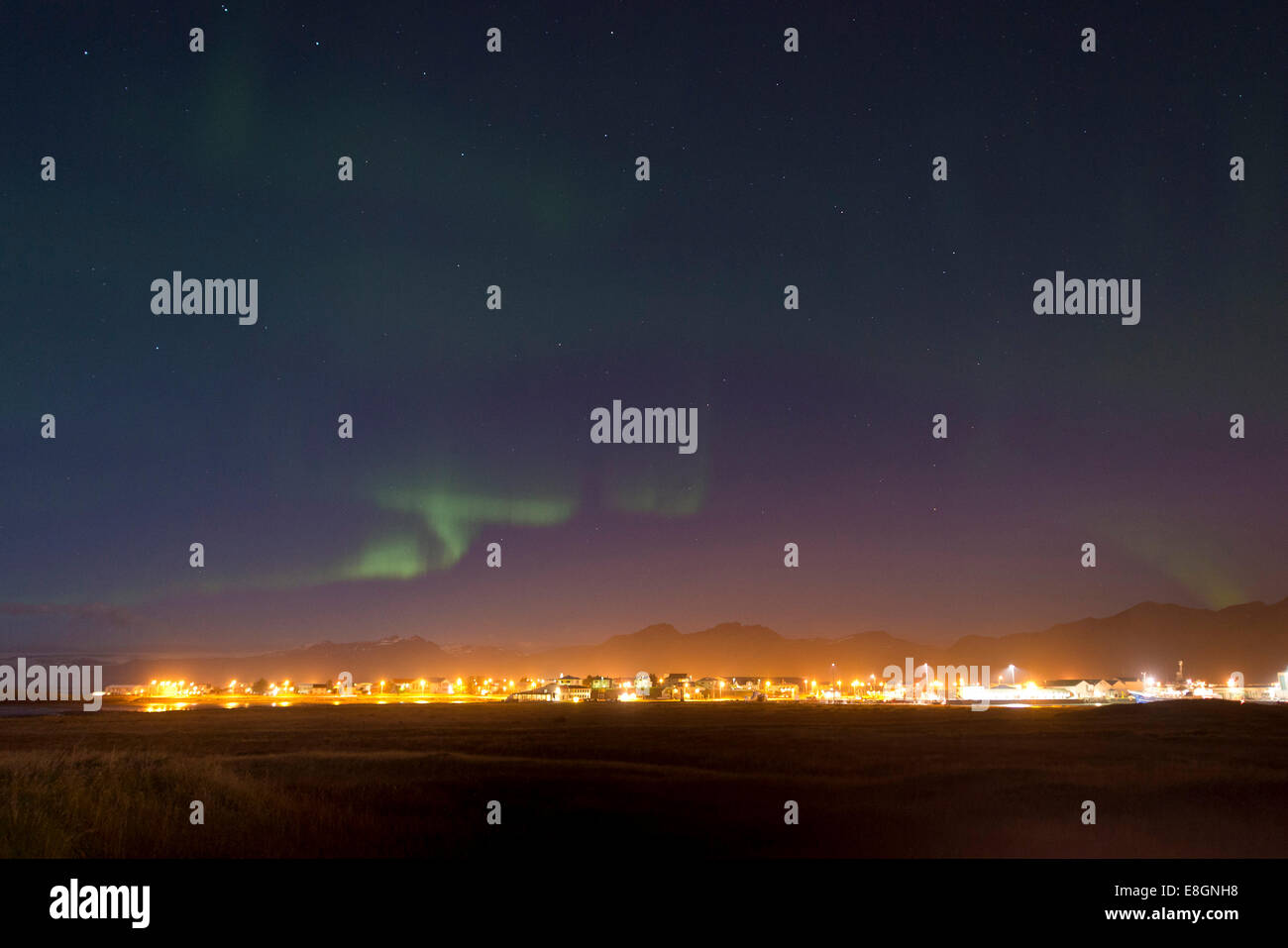Northern lights and starry sky, Höfn, Iceland Stock Photo