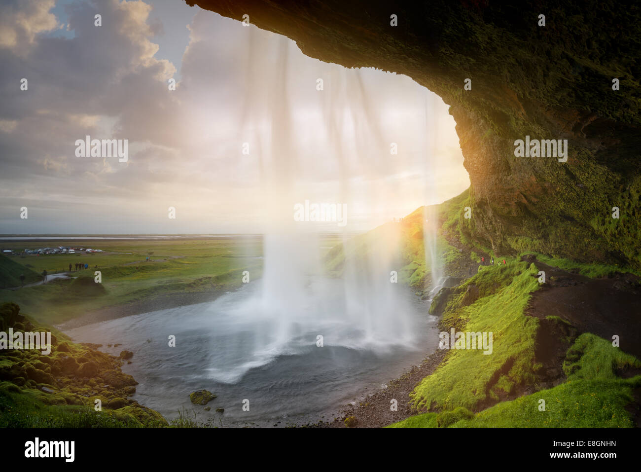 Beautiful and dramatic sunset in Seljalandsfoss waterfalls, Iceland ...