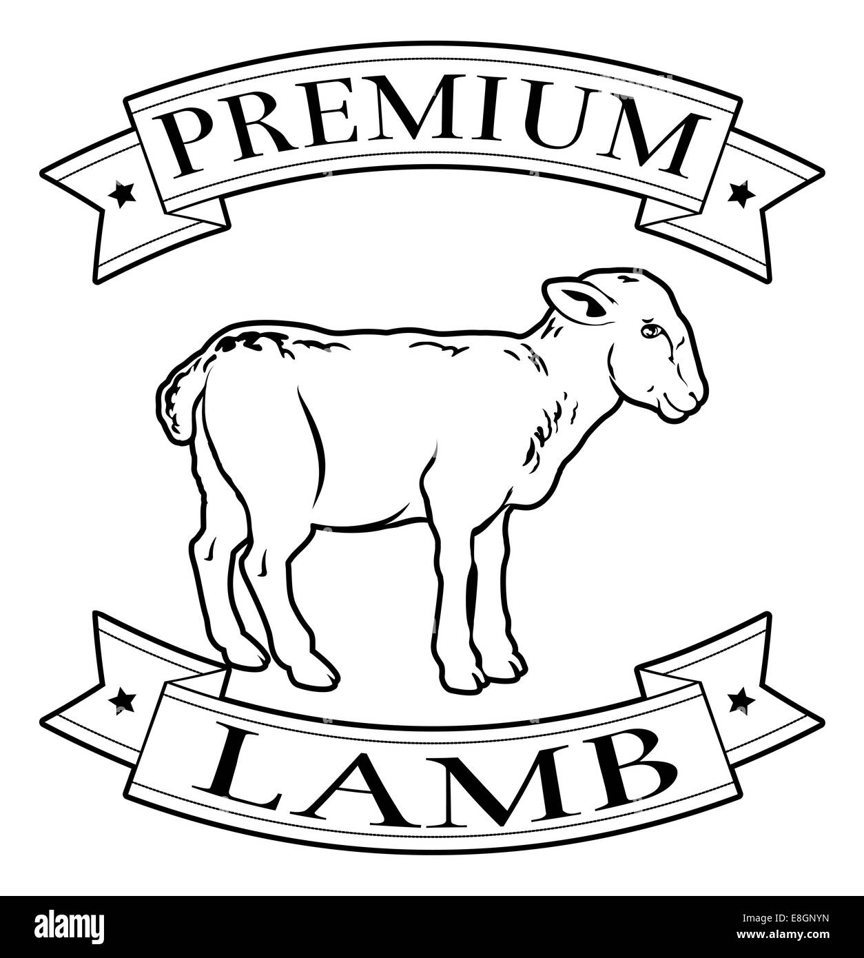 Premium lamb food label featuring an illustration of a sheep Stock Photo