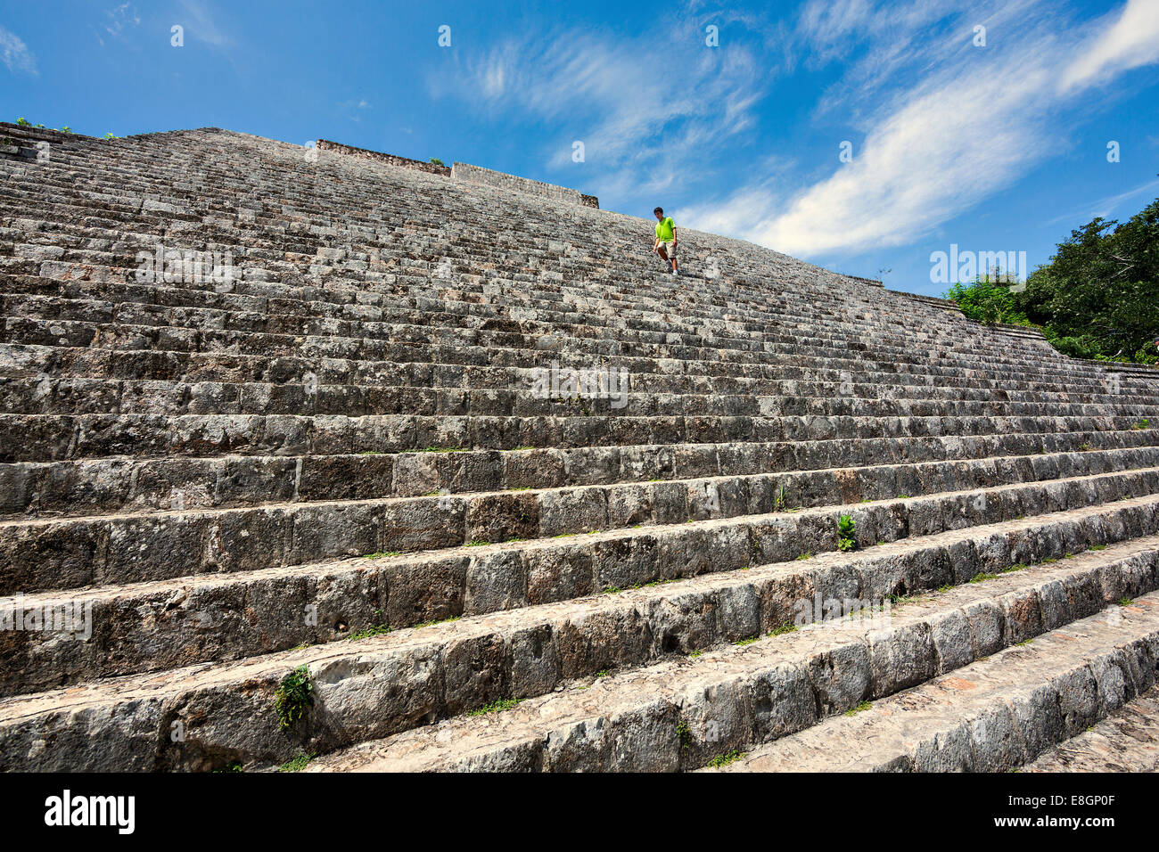Great Pyramid of Uxmal, Mayan ruins Mexico, people climbing the steps