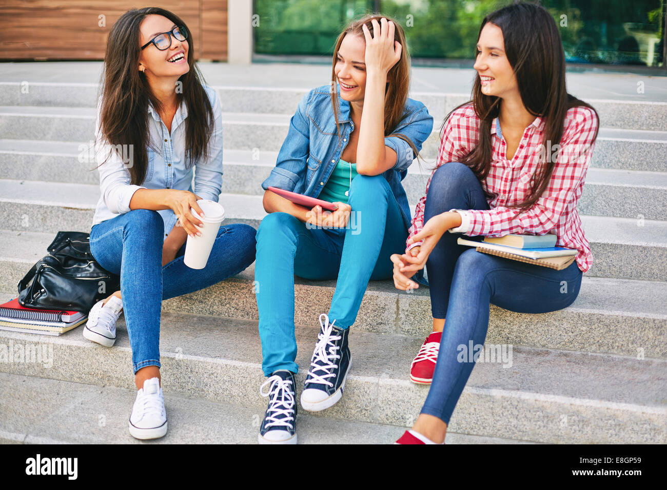 Three girls laughing steps hires stock photography and images Alamy