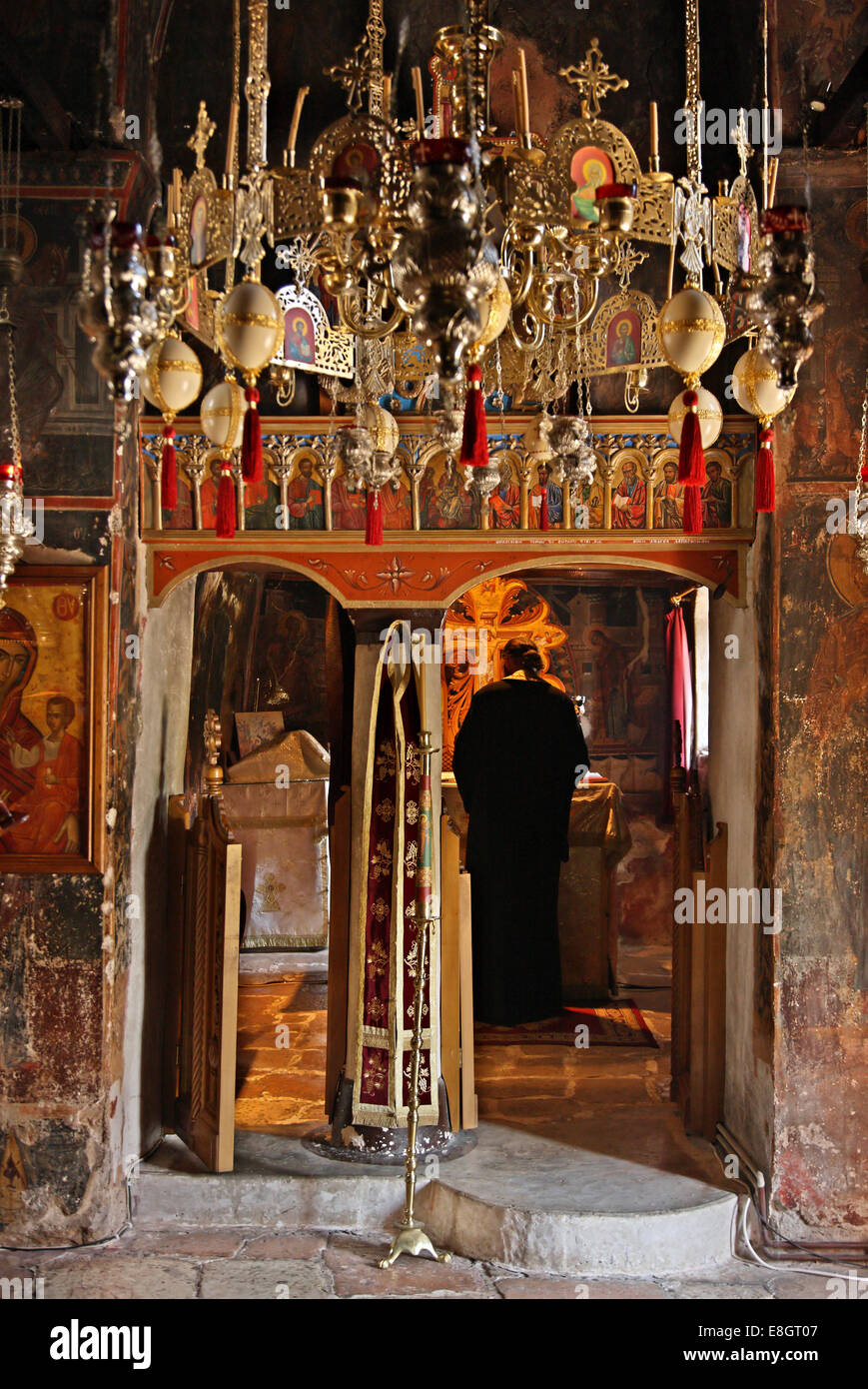 Inside the monastery of Myrtia (Panagia Myrtidiotissa), Municipality of Thermo, Aitoloakarnania, Greece. Stock Photo