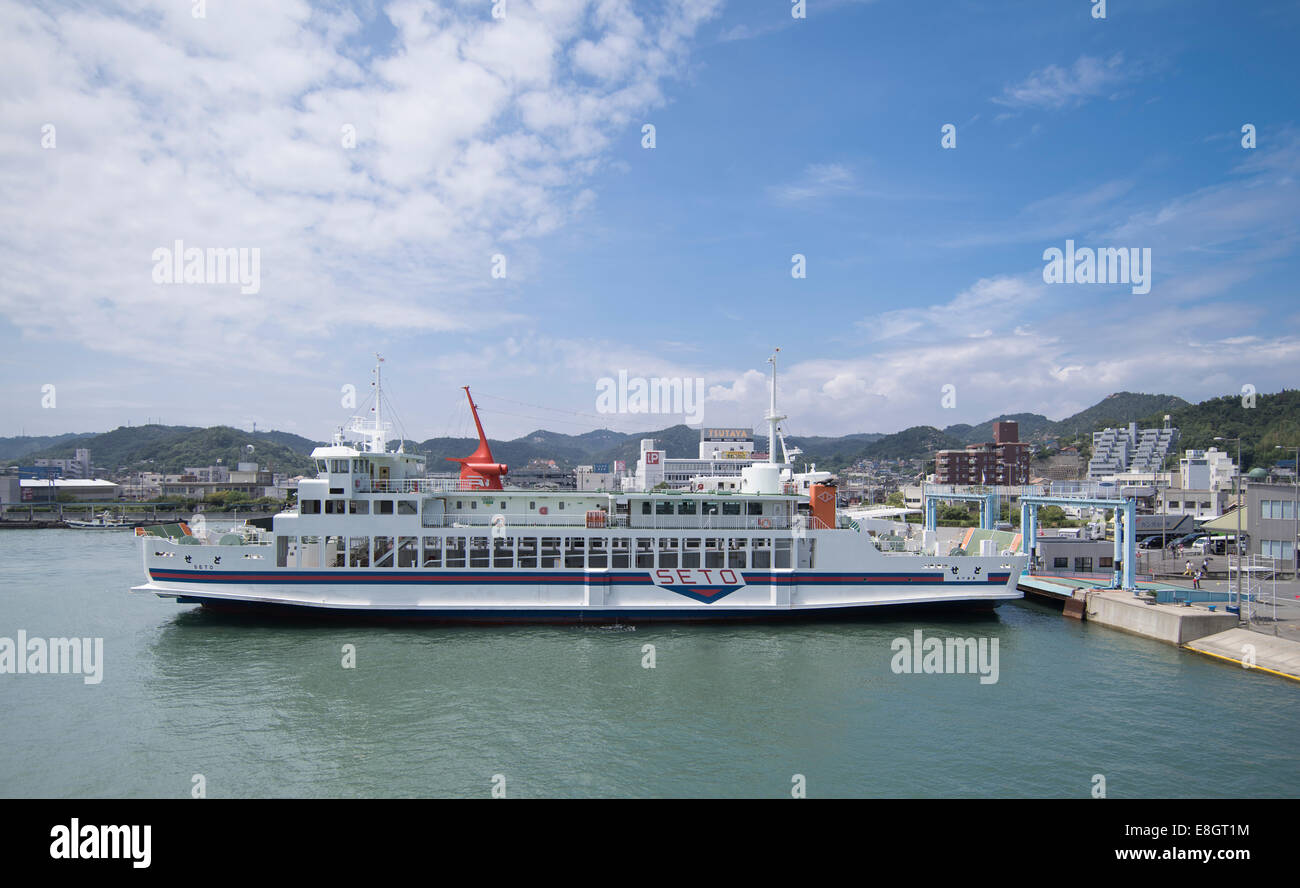 Ferry connecting Uno Port near Okayama to Naoshima Island in the Seto Inland Sea. Stock Photo