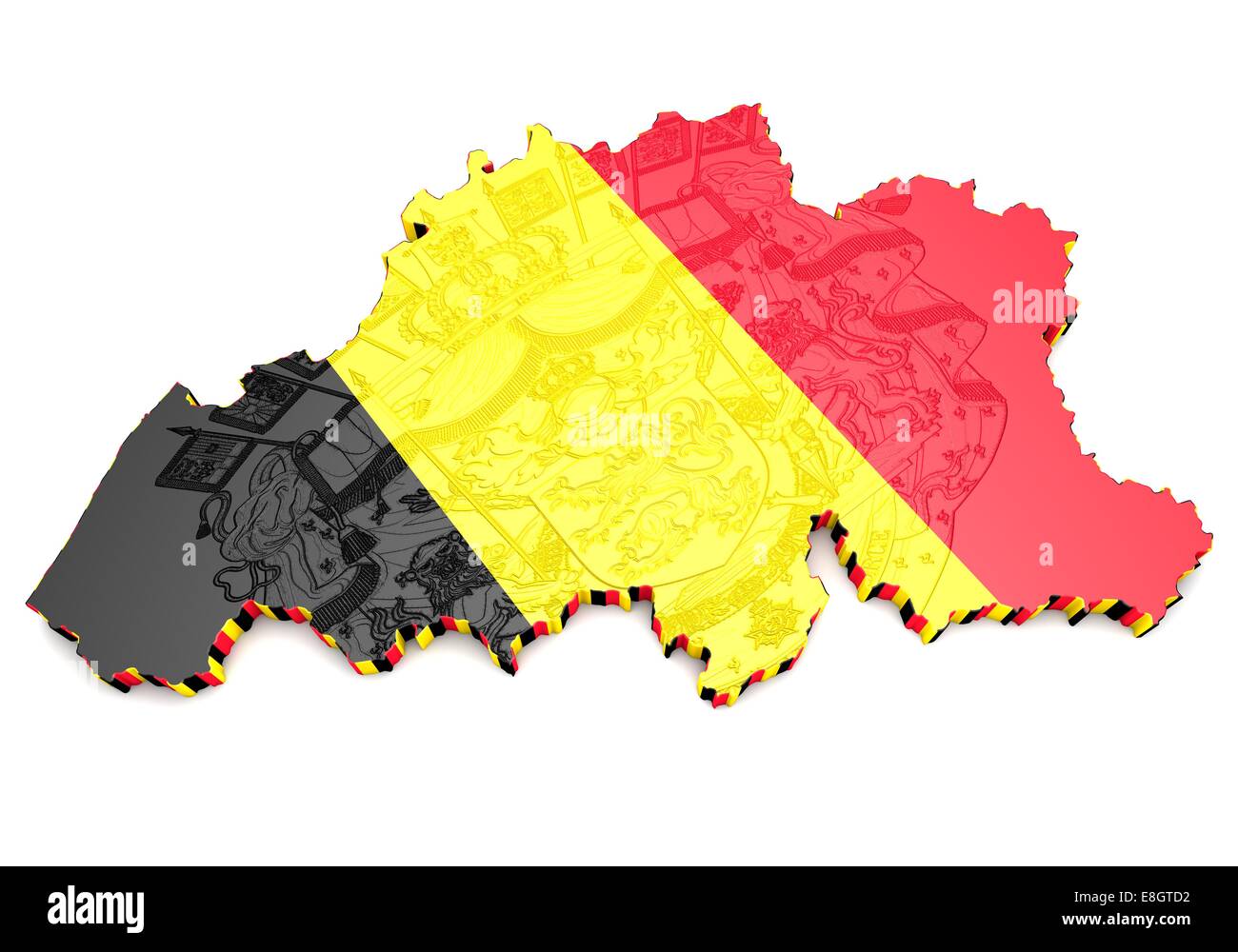 3D map illustration of Belgium with flag and coat of arms Stock Photo ...