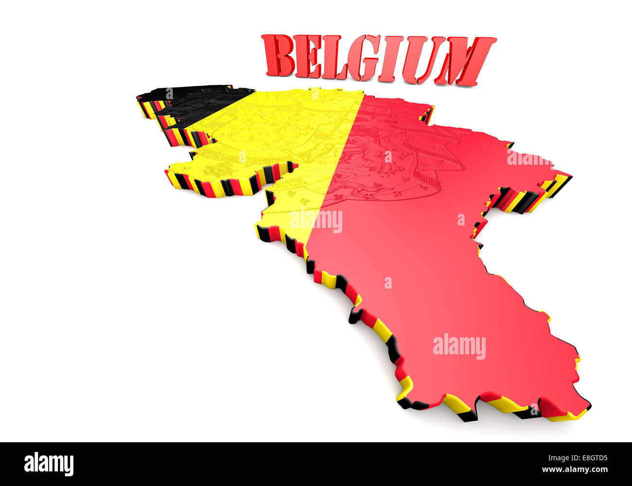3D map illustration of Belgium with flag and coat of arms Stock Photo