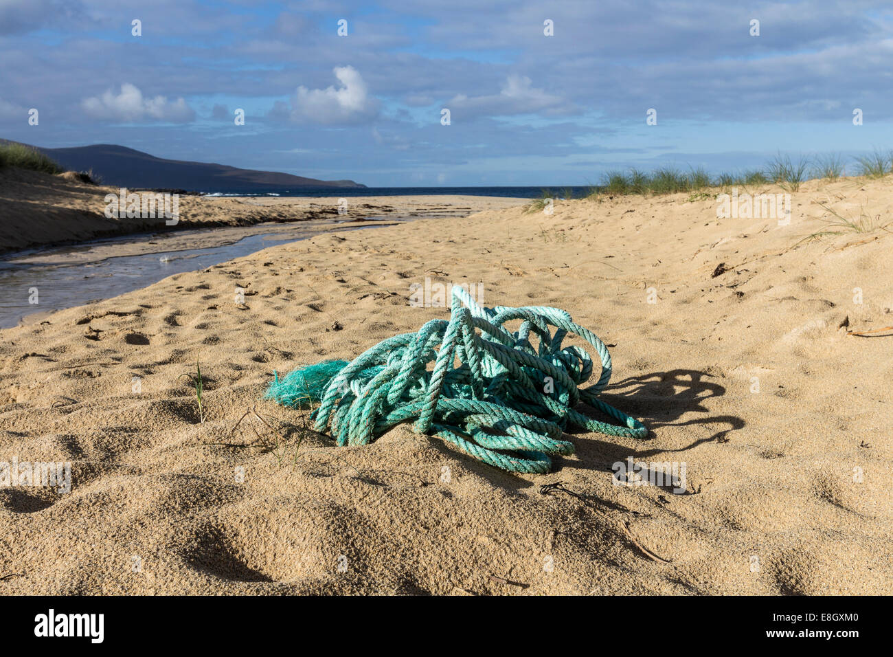 Polypropylene Rope (plastic) Washed up on a Beach on the Isle of Harris, Hebrides Scotland. Stock Photo