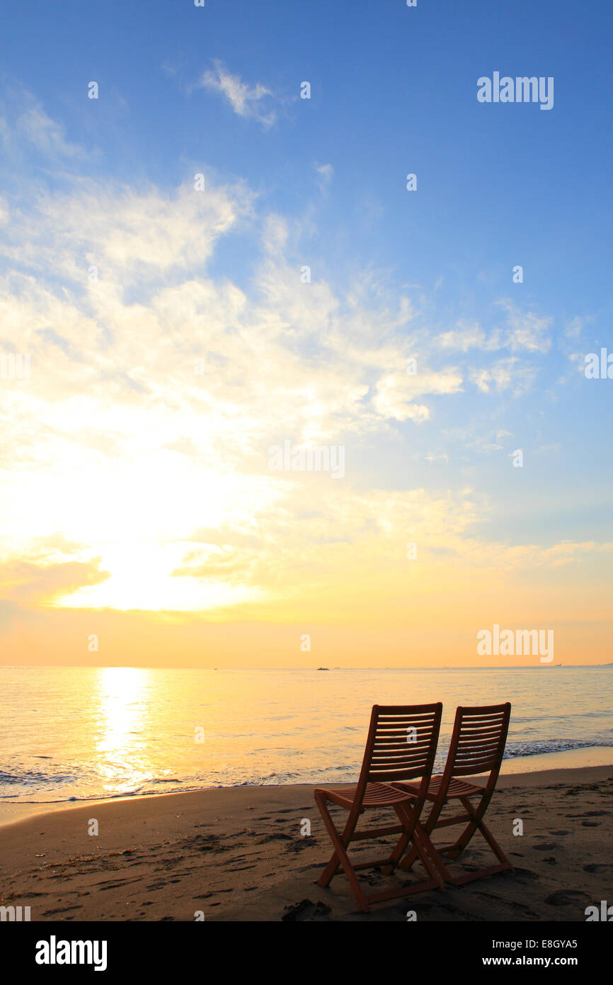 Chairs At The Beach At Sunset Stock Photo Alamy