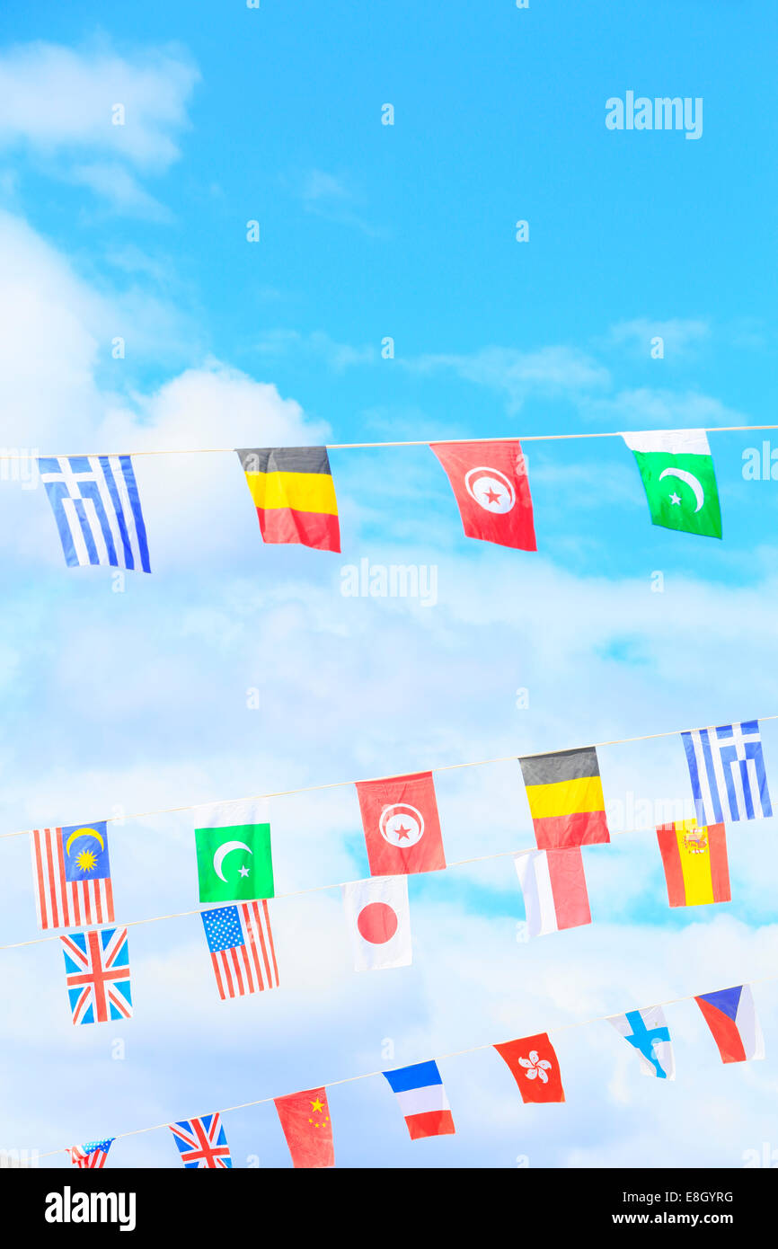 National Flags And Blue Sky Stock Photo - Alamy