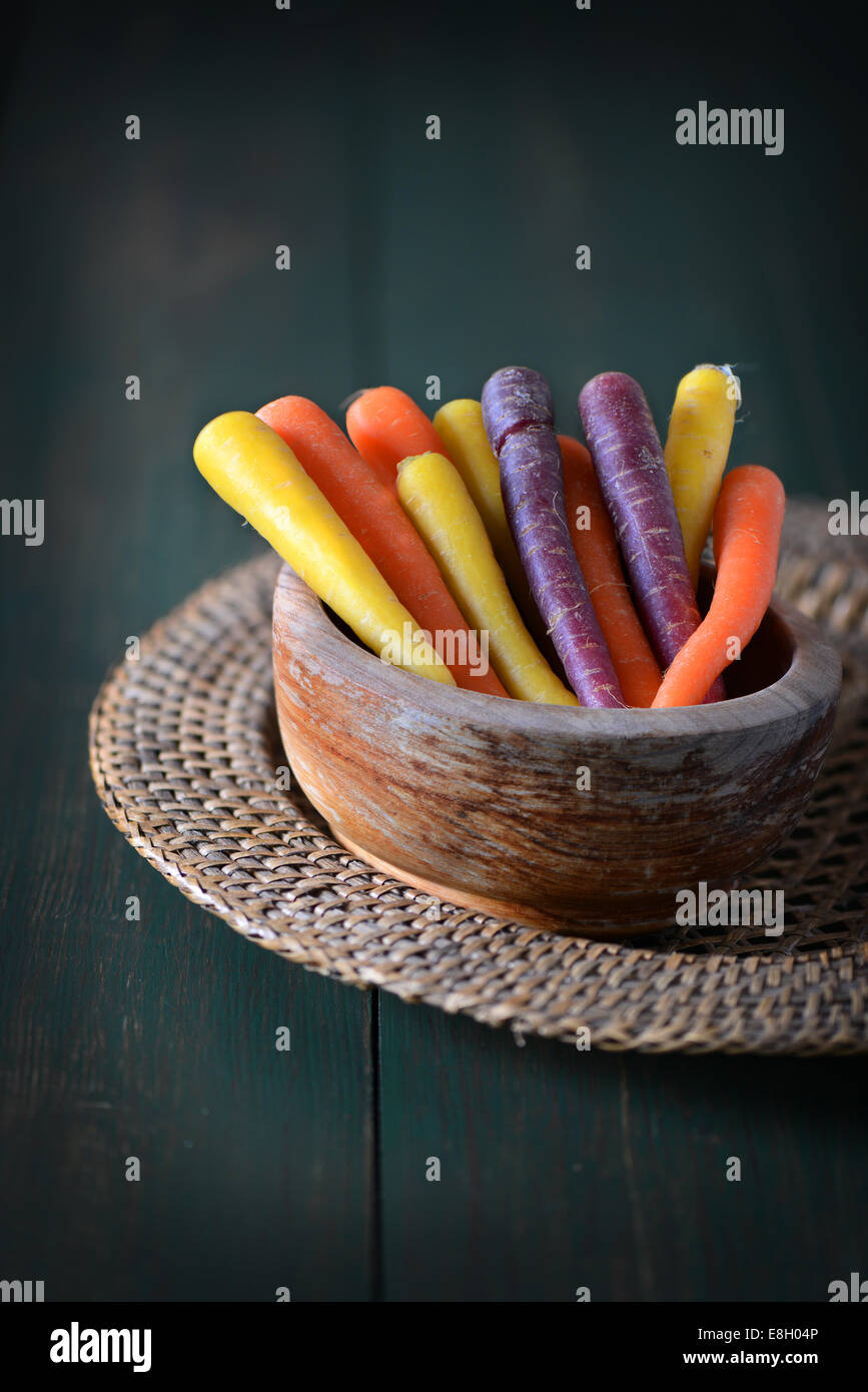 colorful carrots in wooden bow Stock Photo